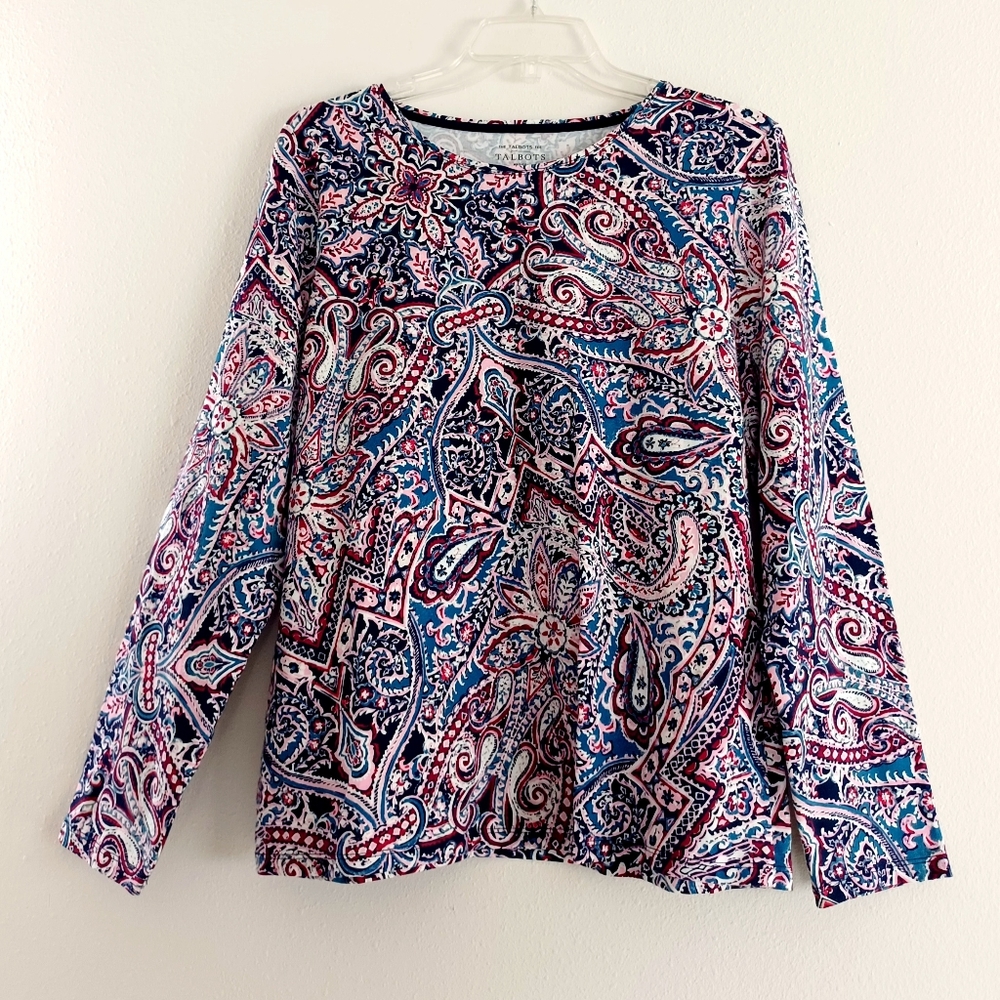 Talbots Crewneck Tee - Scrolling Paisley, Size XLp - Picture 2 of 16